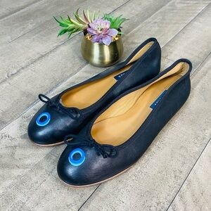 Margaux The Demi Black Nappa Leather Ballet Flats Hand Painted Blue Monogram 9